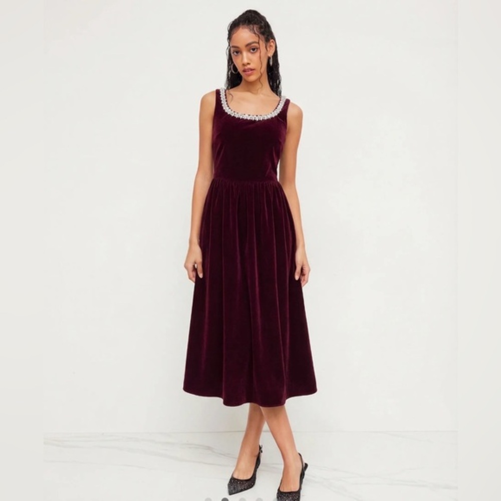 Cider VELVET RHINESTONE RUFFLE MAXI DRESS XL CR2-13